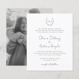 Monogram Wreath Photo Budget Wedding Invitation