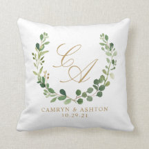 Monogram Wreath Pillow with Greenery