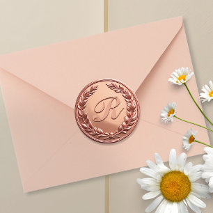 Monogram Wreath Rose Gold Faux Wax Seal Stickers