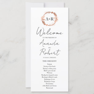 Monogram Wreath Rose Gold Foil Wedding Program
