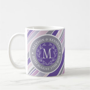 Monogram Wreath Trendy Stripes Purple Leaf Laurel Coffee Mug
