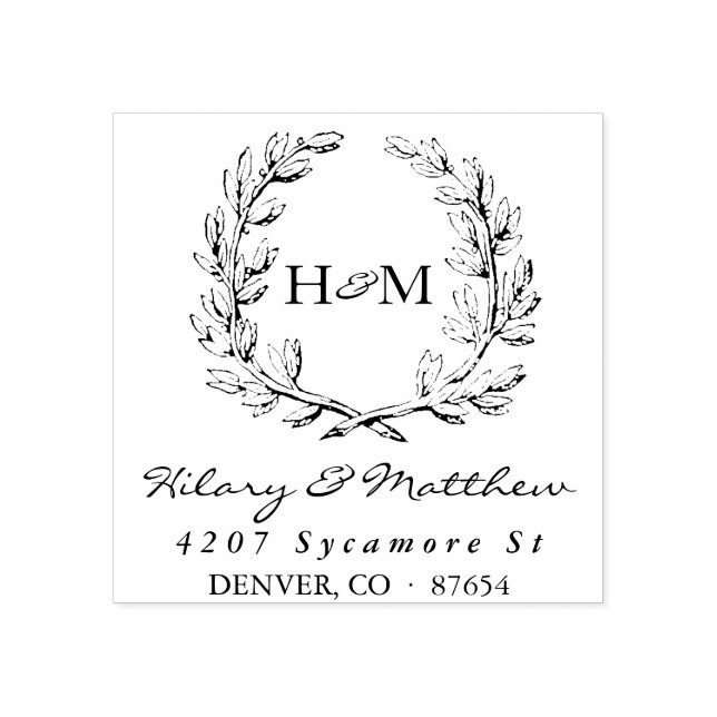 Monogram Wreath Wedding Address Stamp (Imprint)