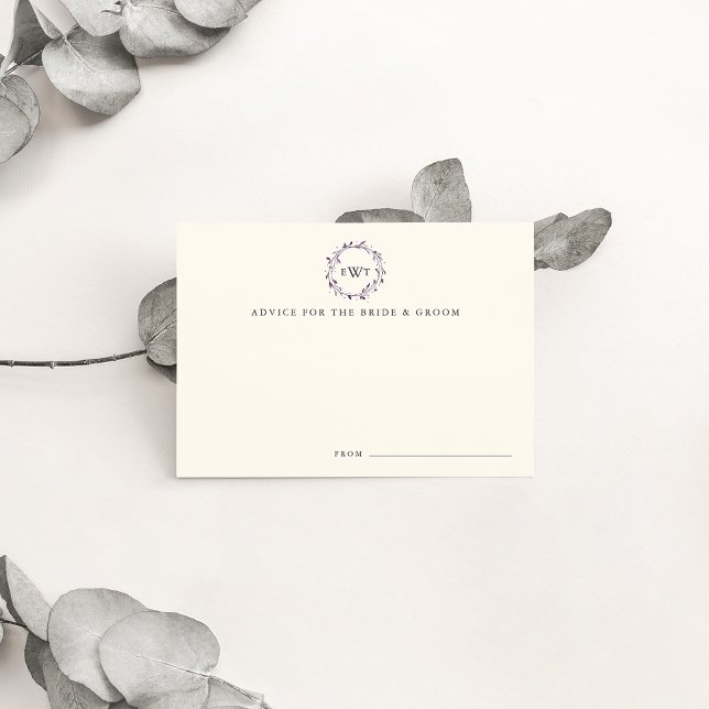 Monogram Wreath Wedding Advice Cards | Plum (Creator Uploaded)