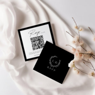 Monogram Wreath Wedding QR Code RSVP Enclosure Card