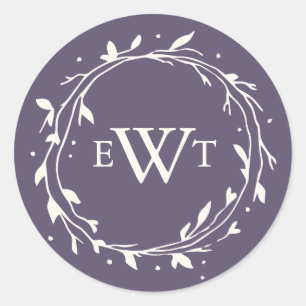 Monogram Wreath Wedding Stickers Plum
