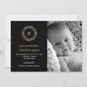 Monogram Wreath Winter Birth Announcement