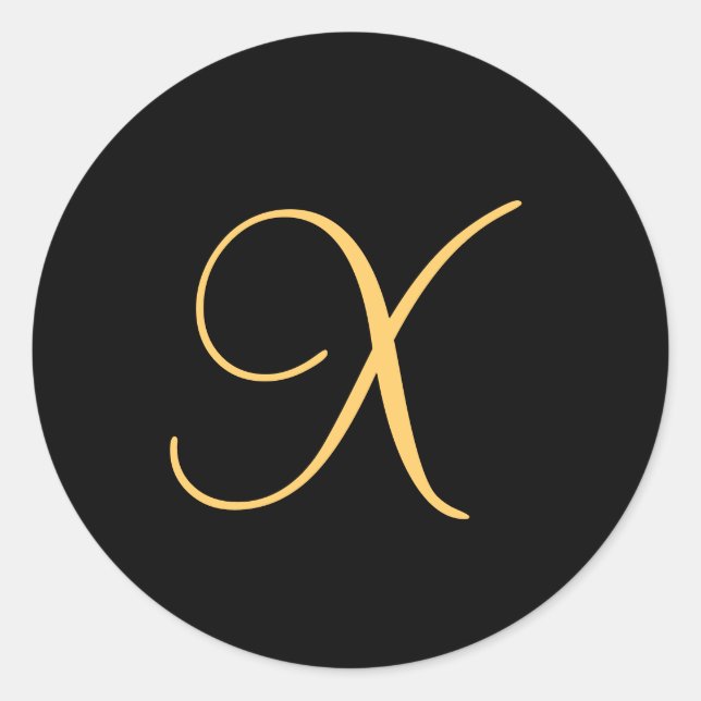 Monogram X,  gold coloured initial X on black, Classic Round Sticker (Front)