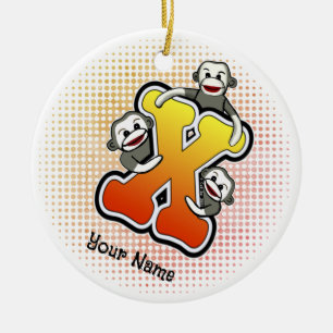 Monogram X Sock Monkey  Ceramic Tree Decoration