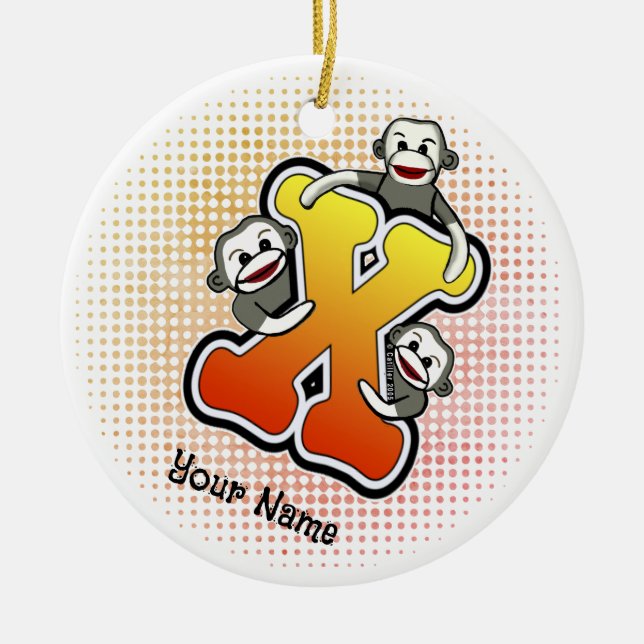 Monogram X Sock Monkey  Ceramic Tree Decoration (Front)