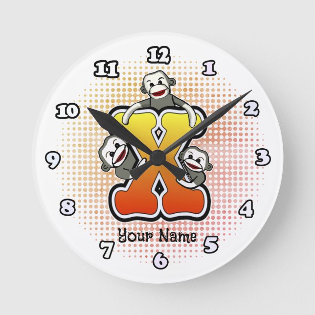 Monogram X Sock Monkey clock (Front)