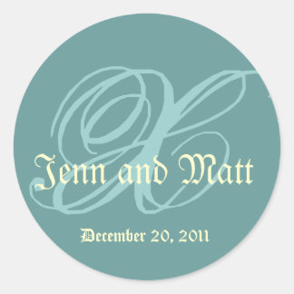 Monogram X Wedding Names Date Blue Cream Seal
