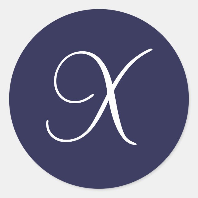 Monogram X, White on Navy Blue, Classic Round Sticker (Front)