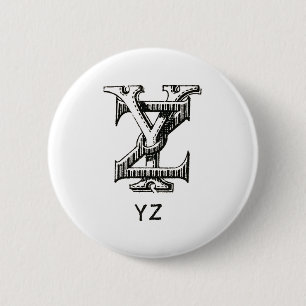 Monogram Y and Z, Initial Y and Z, Letter Y and Z 6 Cm Round Badge