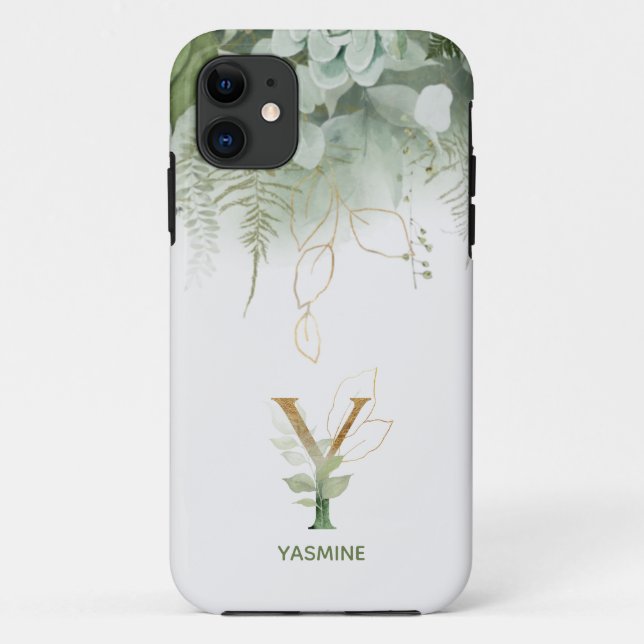 Monogram Y Elegant Greenery Case-Mate iPhone Case (Back)