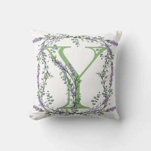 Monogram Y Lavender Eucalyptus botanical theme  Cushion