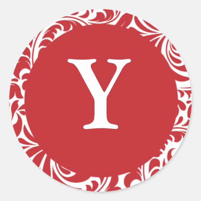 Monogram Y Red White Custom Wedding Monograms Invi Classic Round Sticker (Front)