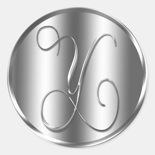Monogram Y Silver Colour Wedding Invitation Holida Classic Round Sticker (Front)