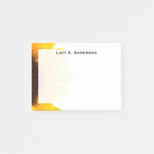 Monogram Yellow and Brown Sunflower on White Post-it Notes