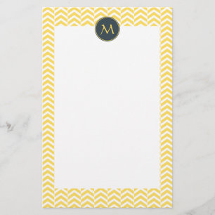 Monogram Yellow and White Chevron with Charcoal Stationery