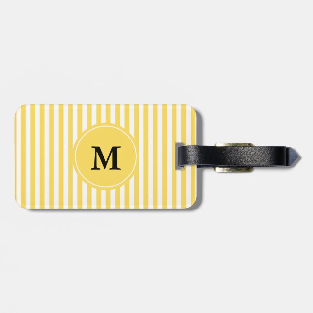 Monogram Yellow and White Stripes Pattern Luggage Tag (Back Horizontal)