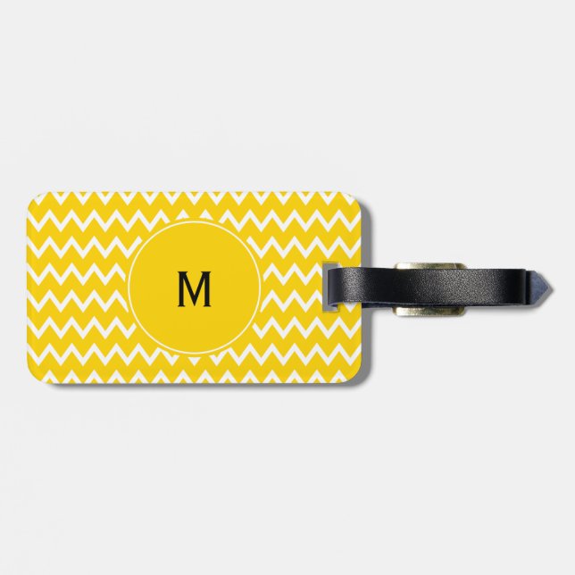 Monogram Yellow and White Zigzag Pattern Luggage Tag (Back Horizontal)