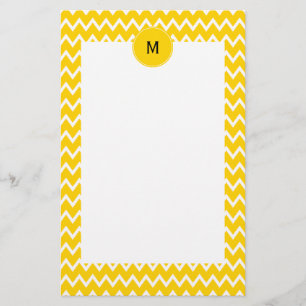 Monogram Yellow and White Zigzag Pattern Stationery