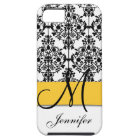 Monogram Yellow Black White Floral Damask