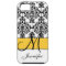 Monogram Yellow Black White Floral Damask
