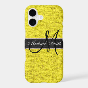Monogram Yellow Burlap Linen Rustic Jute