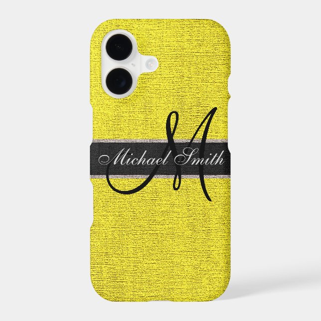 Monogram Yellow Burlap Linen Rustic Jute (Back)