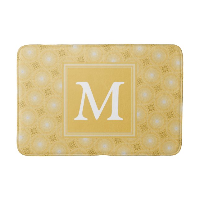 Monogram yellow circles pattern bath mat (Front)