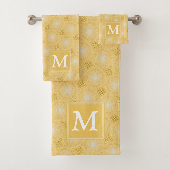 Monogram yellow circles pattern bath towel set (Insitu)
