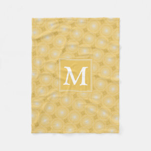 Monogram yellow circles pattern fleece blanket