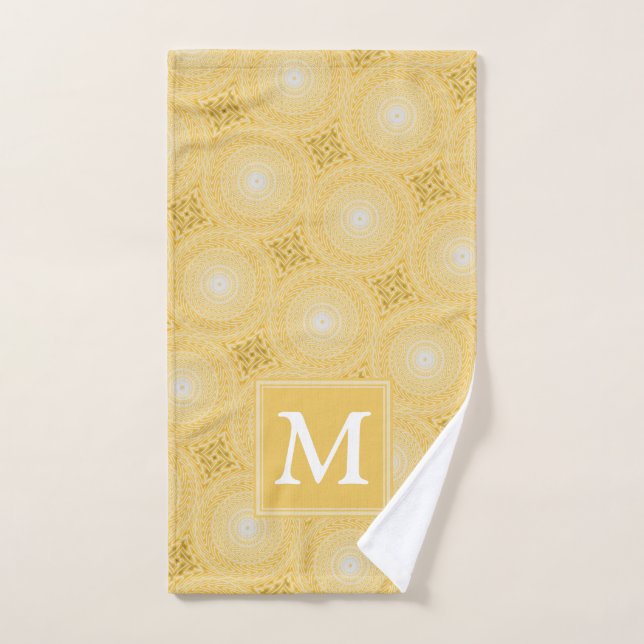 Monogram yellow circles pattern hand towel (Hand Towel)