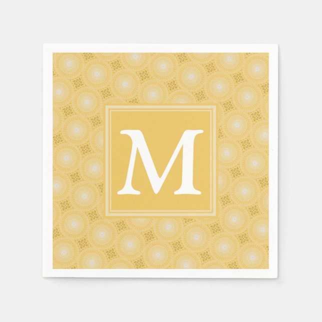 Monogram yellow circles pattern napkin (Front)