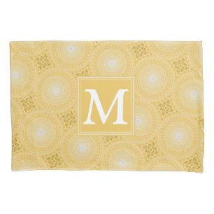 Monogram yellow circles pattern pillowcase