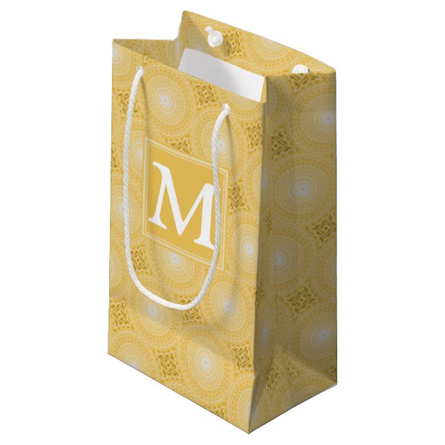 Monogram yellow circles pattern small gift bag (Front Angled)