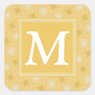 Monogram yellow circles pattern square sticker