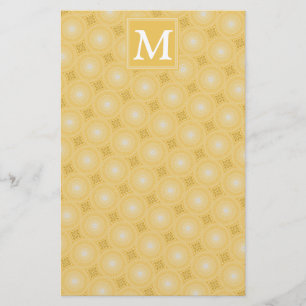 Monogram yellow circles pattern stationery