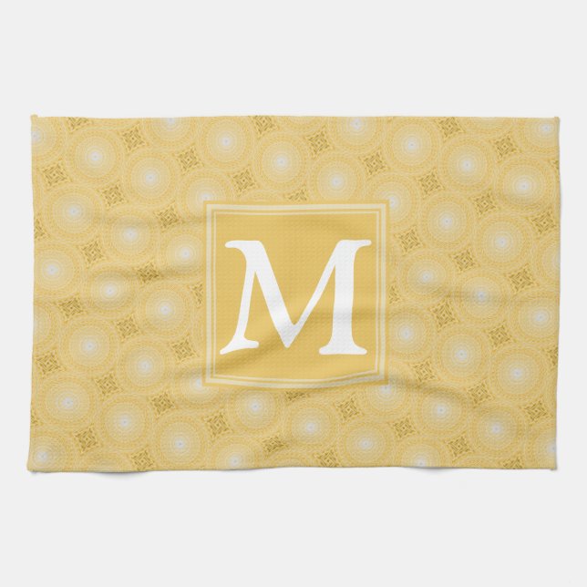 Monogram yellow circles pattern tea towel (Horizontal)
