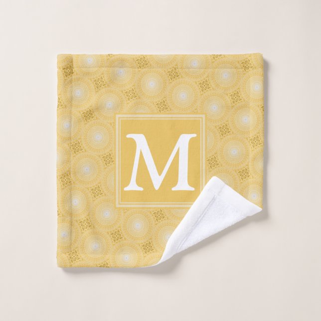 Monogram yellow circles pattern wash cloth (Wash Cloth)