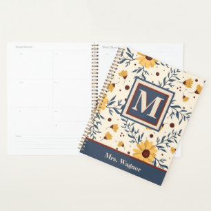 Monogram Yellow Daisy Floral Teacher Initial Planner