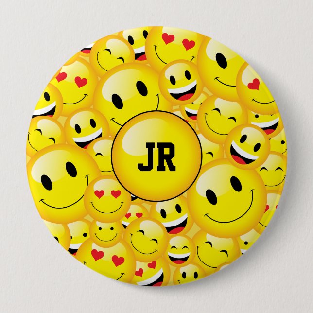Monogram Yellow Emoji Art Symbol Pattern 10 Cm Round Badge (Front)