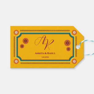 Monogram Yellow Floral Custom Indian Wedding Favor Gift Tags