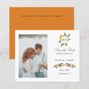 Monogram Yellow Floral Photo Wedding SAVE THE DATE