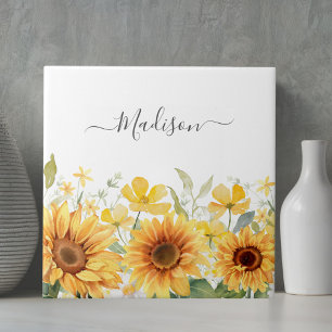 Monogram Yellow Flower Sunflower Floral Botanical Tile