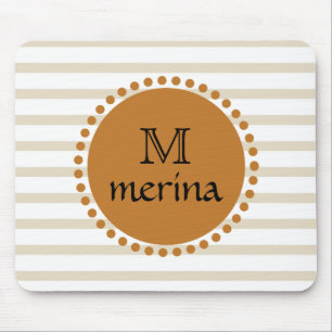 Monogram Yellow Gold Striped Circle Mouse Mat