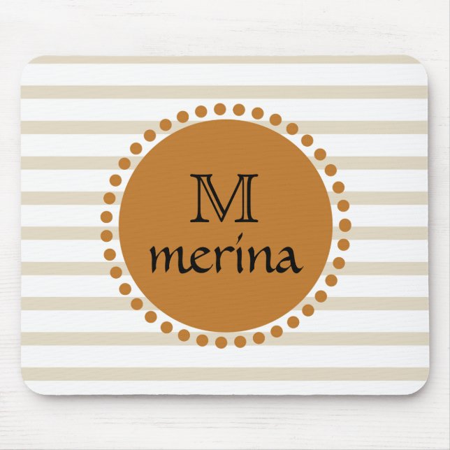 Monogram Yellow Gold Striped Circle Mouse Mat (Front)