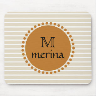 Monogram Yellow Gold Striped Circle Mouse Mat