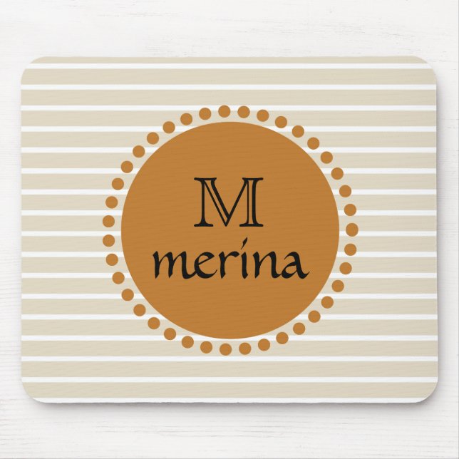 Monogram Yellow Gold Striped Circle Mouse Mat (Front)